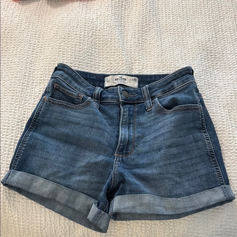 Hollister Blue Jean Shorts High-Waisted Cuffed Denim